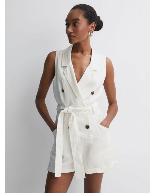Reiss White Florence - Ivory Double Breasted Playsuit, 8