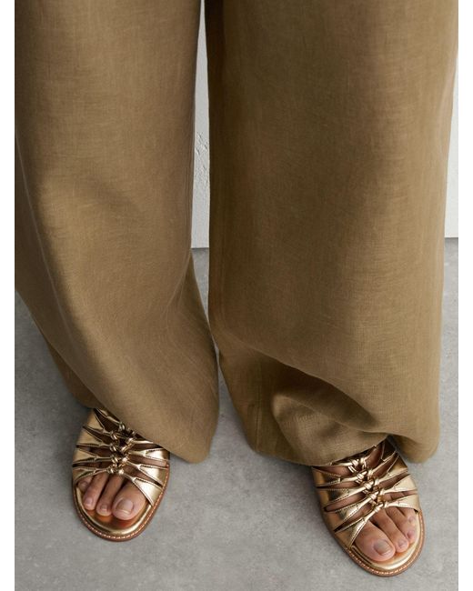 Reiss Green Agnes - Gold Leather Metallic Knotted Flat Sandals, Us 8 (uk 6)