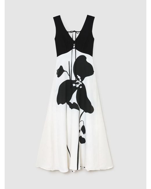 Reiss White Graphic Floral-Print Maxi Dress