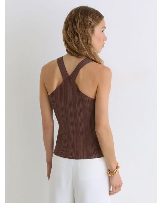 Reiss White Harris - Chocolate Brown Pleated Knit V-neck Vest, S (us 4-6)