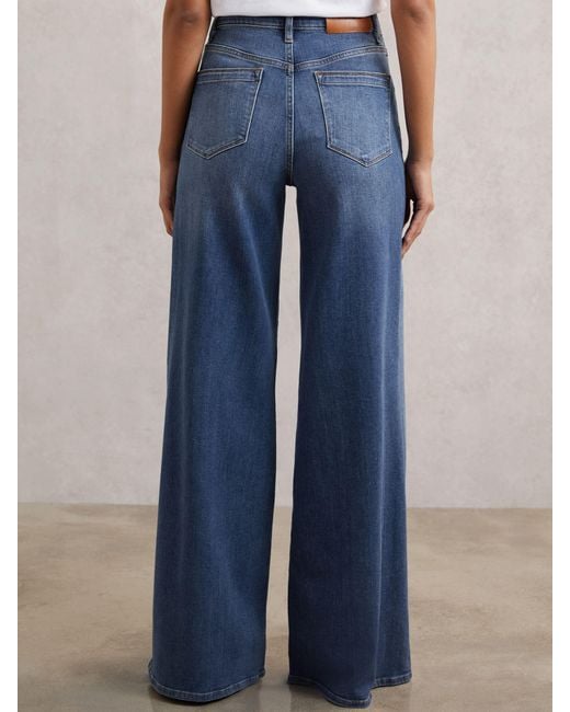 Reiss Blue Patch Pocket Wide Leg Jeans