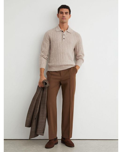 Reiss Natural Cashmere Cable-Knit Polo Jumper for men