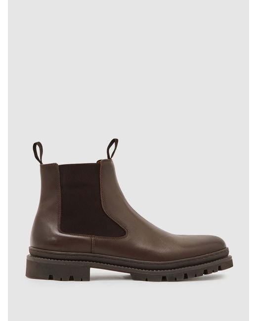 Reiss Brown Leather Chelsea Boots for men