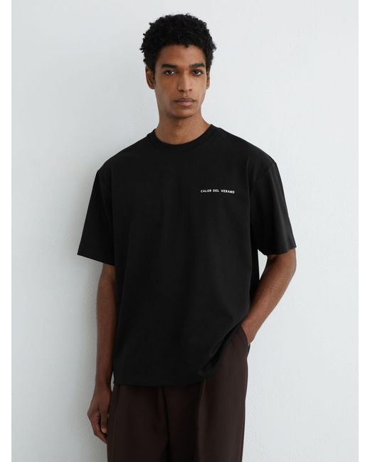Reiss Black Cotton Logo Short-Sleeve Relaxed T-Shirt for men