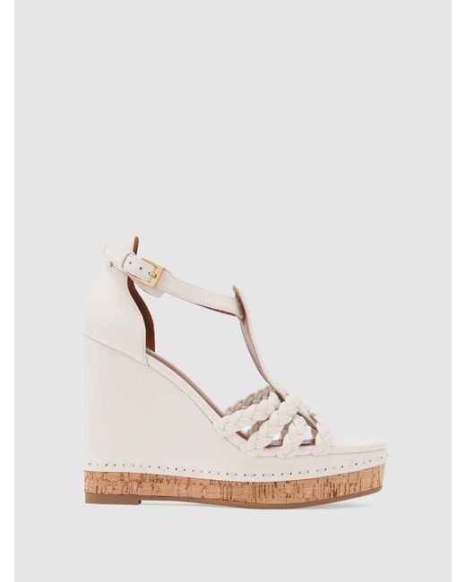 Reiss Gray Leather Plaited-Strap Wedge Sandals