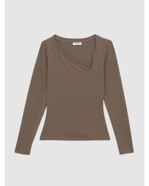 Reiss Natural Stretch-Cotton Asymmetric-Neck Top