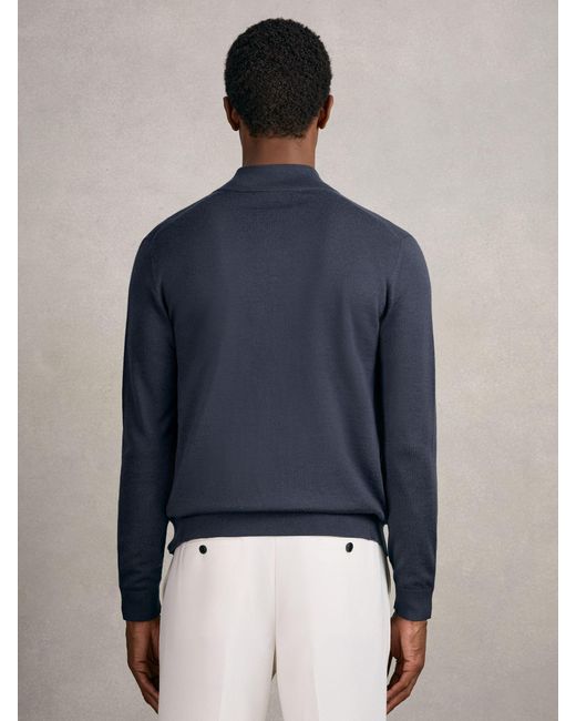 Reiss Blue Merino Wool Zip Through Cardigan for men