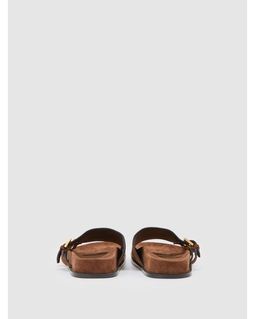 Reiss Brown Lauren - Tan Suede Buckle-strap Slip-on Sandals, Us 5 (uk 3)
