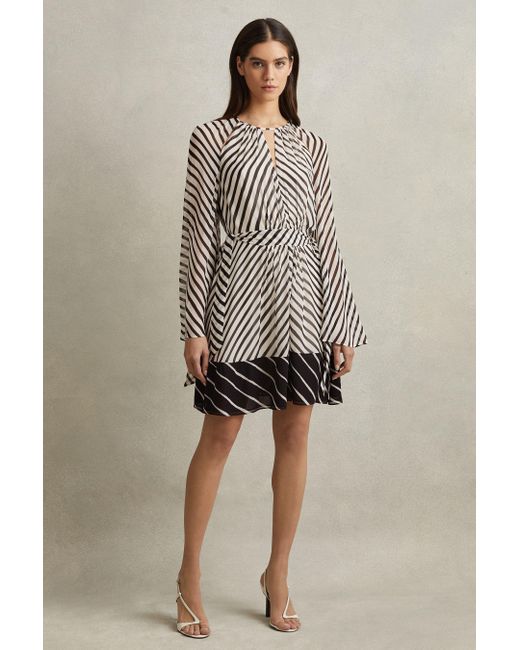 Reiss Multicolor Minty - Black/neutral Striped Cut-out Mini Dress