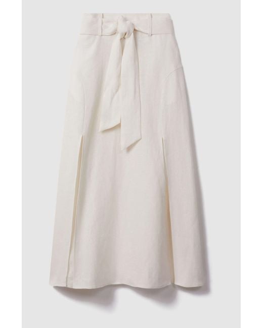 Reiss Natural Abigail - White High Rise Linen Maxi Skirt, Us 14