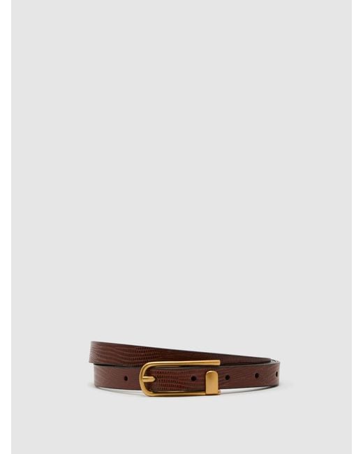 Reiss Brown Leather Lizard-Effect Half-Keeper Belt