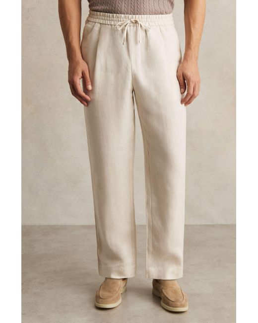 Reiss Natural Linen Drawstring Relaxed-Fit Trousers for men