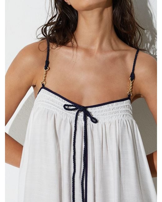Reiss White Tipped Tie-Detail Midi Beach Dress