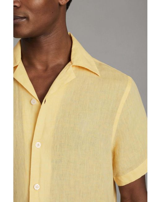 Reiss Natural Beldi - Melon Relaxed Linen Cuban Collar Shirt for men