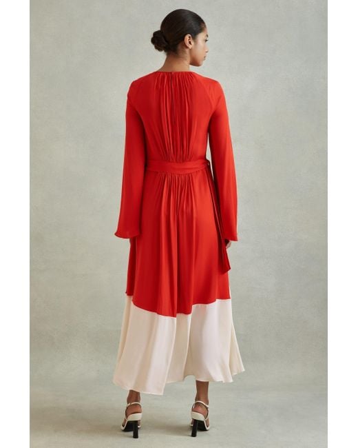 Reiss Red Luella Round-neck Woven Midi Dress