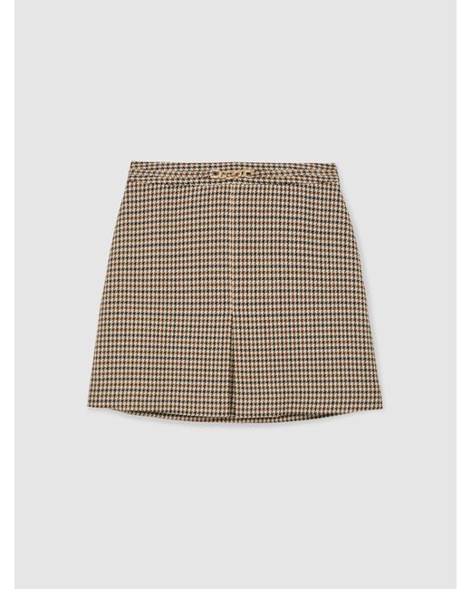 Reiss Natural Beatrix - Neutral Check Wool-blend Check Mini Skirt, Us 10