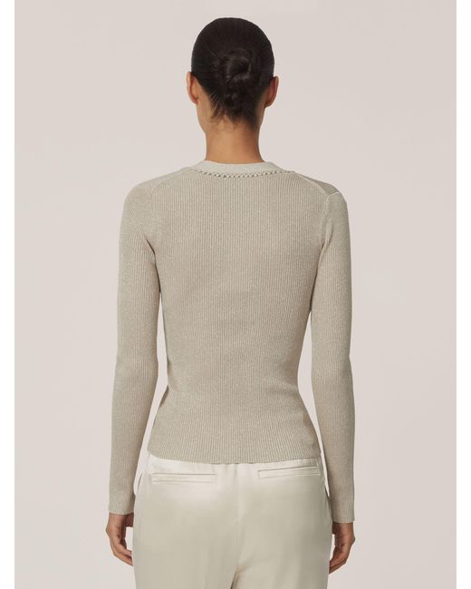 Reiss Natural Metallic Craft-Stitch Rib-Knit Top