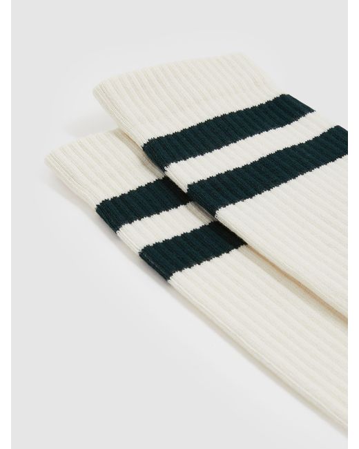 Reiss White Forest & Ecru Cotton-Blend Double-Stripe Socks, M & L for men