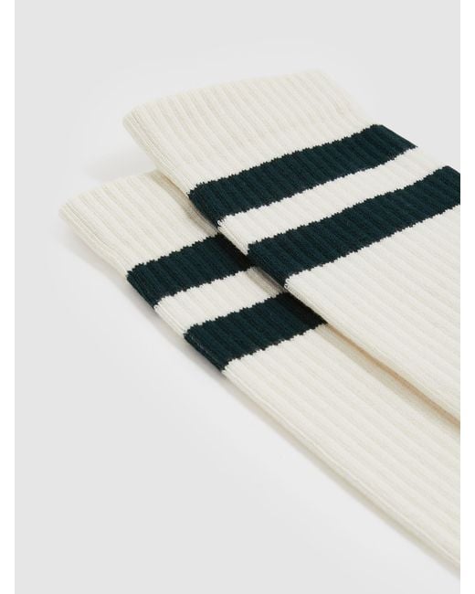 Reiss White Forest & Ecru Cotton-Blend Double-Stripe Socks, M & L for men