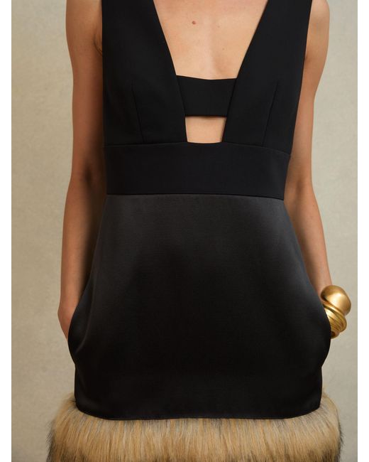 Reiss Bri - Atelier Black Atelier Satin Faux-fur Trim Mini Dress, Us 10