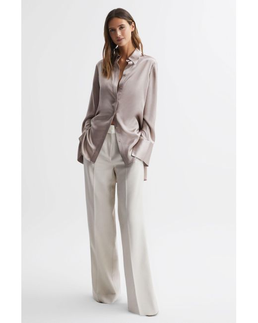 Reiss Multicolor Lola - Champagne Oversized Silk Button Through Shirt