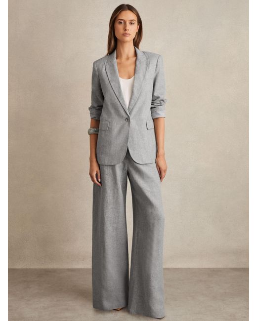 Reiss Gray Willow - Blue Petite Linen-blend Single-breasted Blazer, Us 2