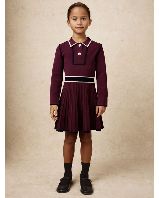 Reiss Purple Freya Berry Piped Knitted Skater Dress