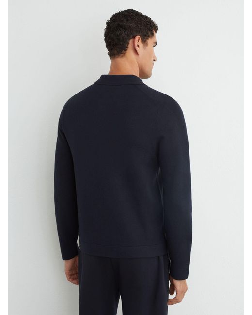 Reiss Blue Twin-Pocket Concealed-Placket Knitted Jacket for men