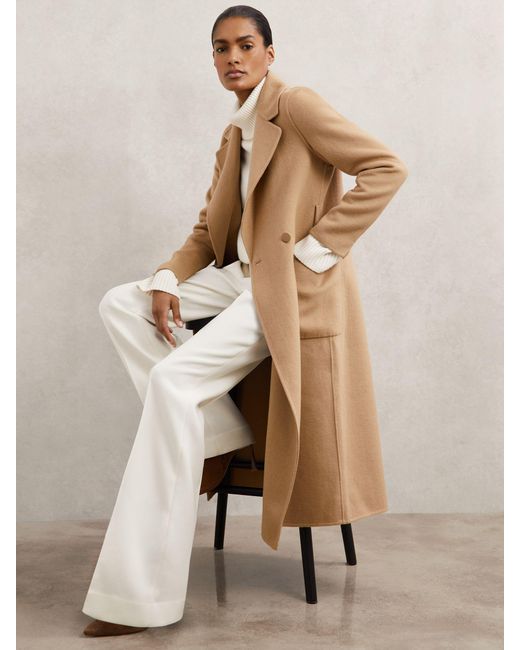 Reiss Women's Natural Double-Breasted Blindseam Coat Wool-Blend - Main Image