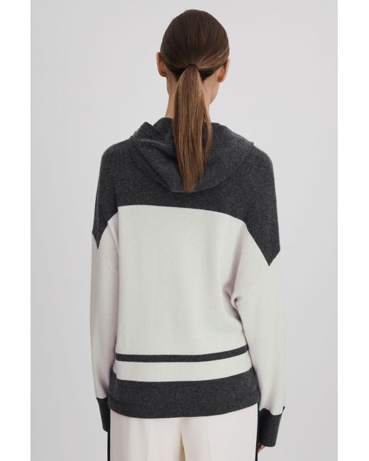Reiss Natural Alex - Charcoal/ivory Wool Blend Striped Hoodie