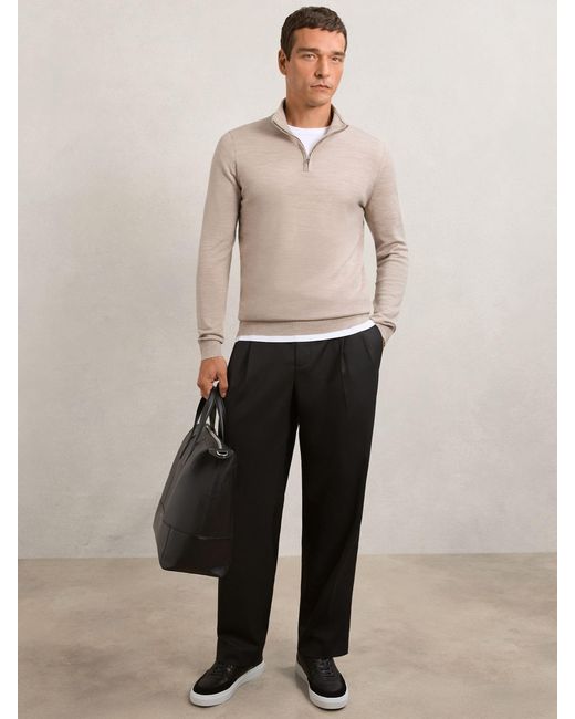 Reiss Natural Blackhall - Wheat Melange Merino Wool Zip Neck Jumper, S for men