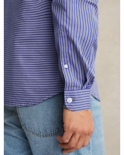 Reiss Blue Cotton-Poplin Stripe Twin-Pocket Shirt for men