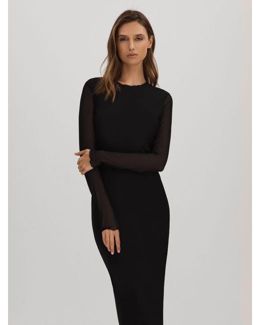 GOOD AMERICAN Black Mesh Maxi Dress