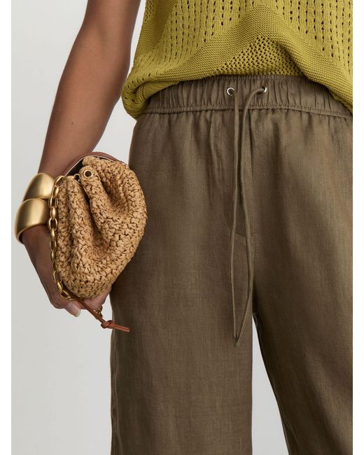 Reiss Multicolor Riley - Khaki Green Petite Linen Ladder-embroidery Wide-leg Trousers, Us 10