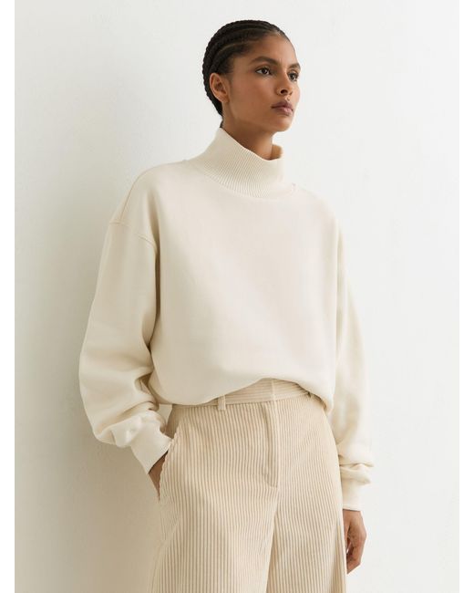 Reiss Natural Tanya - Cream Cotton Funnel-neck Sweatshirt, S (us 4-6)