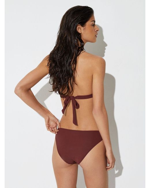 Reiss Brown Fixed-Side High-Leg Bikini Bottoms