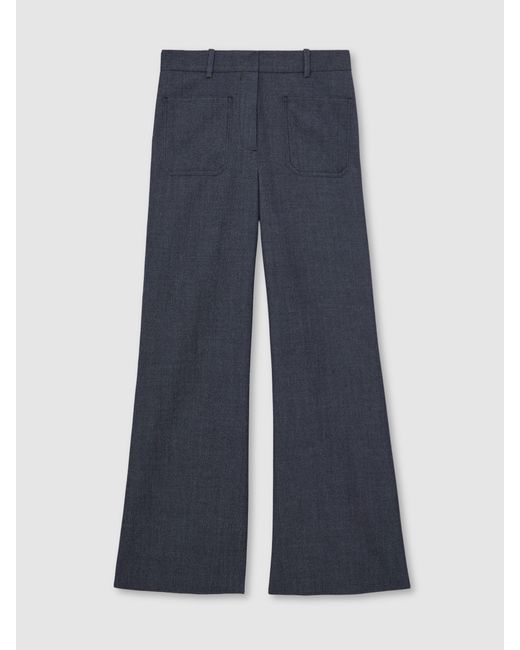 Reiss Black Flannel Patch-Pocket Flared Trousers With Wool