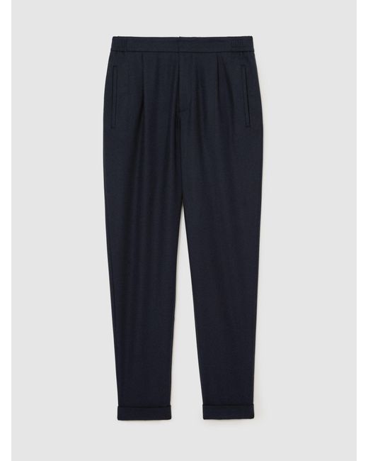 Reiss Blue Cooper - Navy Wool-blend Tapered Cuffed Trousers, 38 for men