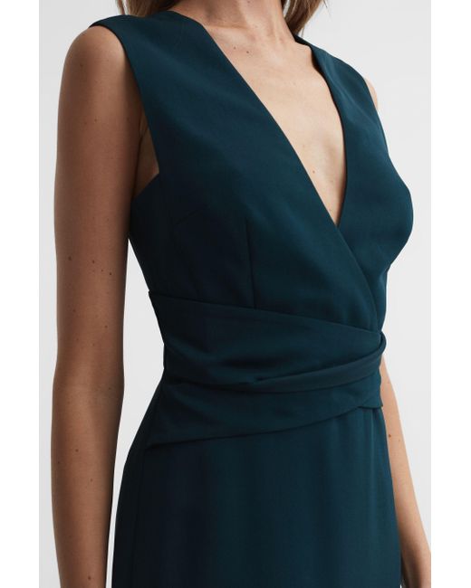 Reiss Blue Jayla Cross-over Slim-fit Woven Midi Dress