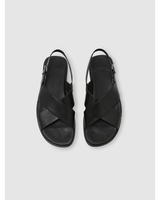 Reiss Black Leather Crossover Sandals for men