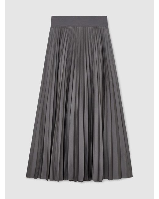 Reiss Gray Pleated Midi Skirt