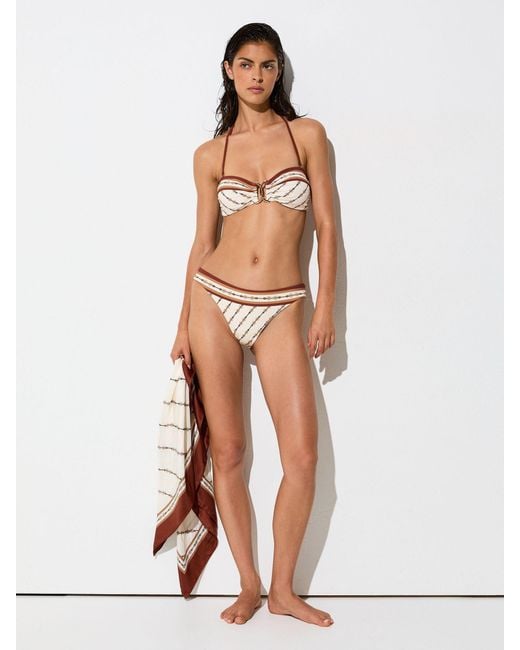 Reiss White Chain-Print Fixed-Side Bikini Bottoms