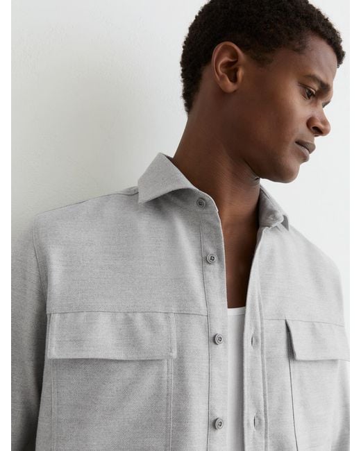 Reiss Gray Chamber - Grey Brushed Twin-pocket Overshirt, S for men