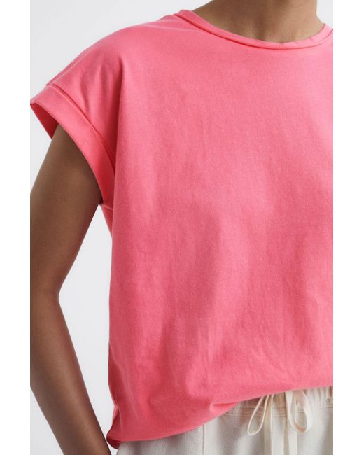 Reiss Red Tereza - Pink Cotton-jersey Crew Neck T-shirt, L