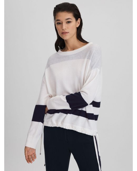 Reiss White Wool Blend Striped Crew Neck Jumper