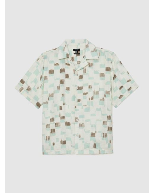 Reiss White Brushstroke-Print Cuban-Collar Shirt for men