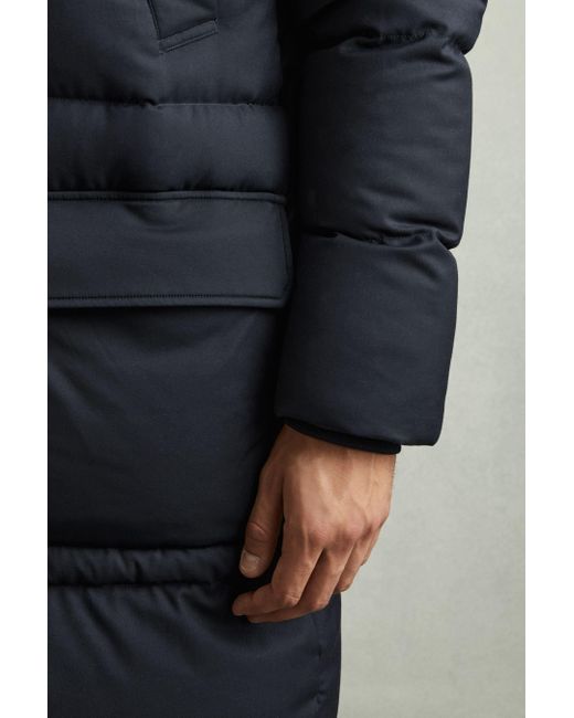 Reiss Stadium Navy Quilted Longline Puffer Jacket In Blue For Men