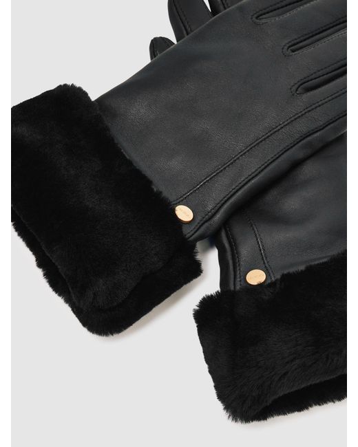 Reiss Black Shearling Cuff Leather Gloves, M & L