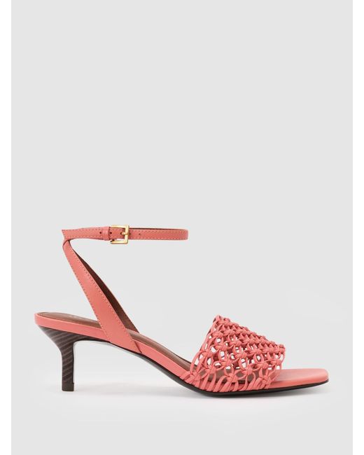 Reiss White Stephanie - Pink Woven Ankle-strap Kitten Heel Sandals, Us 8 (uk 6)