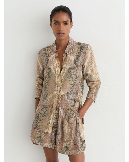 Reiss Natural Neutral Paisley-Print Long-Sleeve Shirt